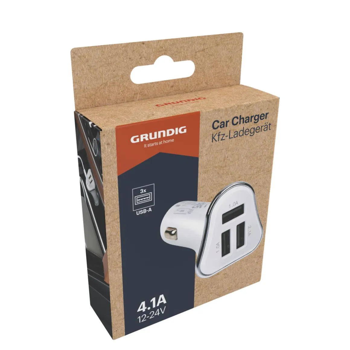 Ladeadapter Auto mit 3 USB Ports weiss