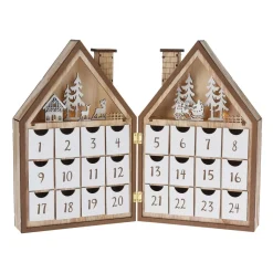 LED Adventskalender Holzhaus braun/weiss