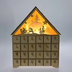 LED Adventskalender Holzhaus natur