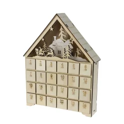 LED Adventskalender Holzhaus natur