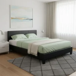 Lederbett DOZE 140 x 200 cm schwarz