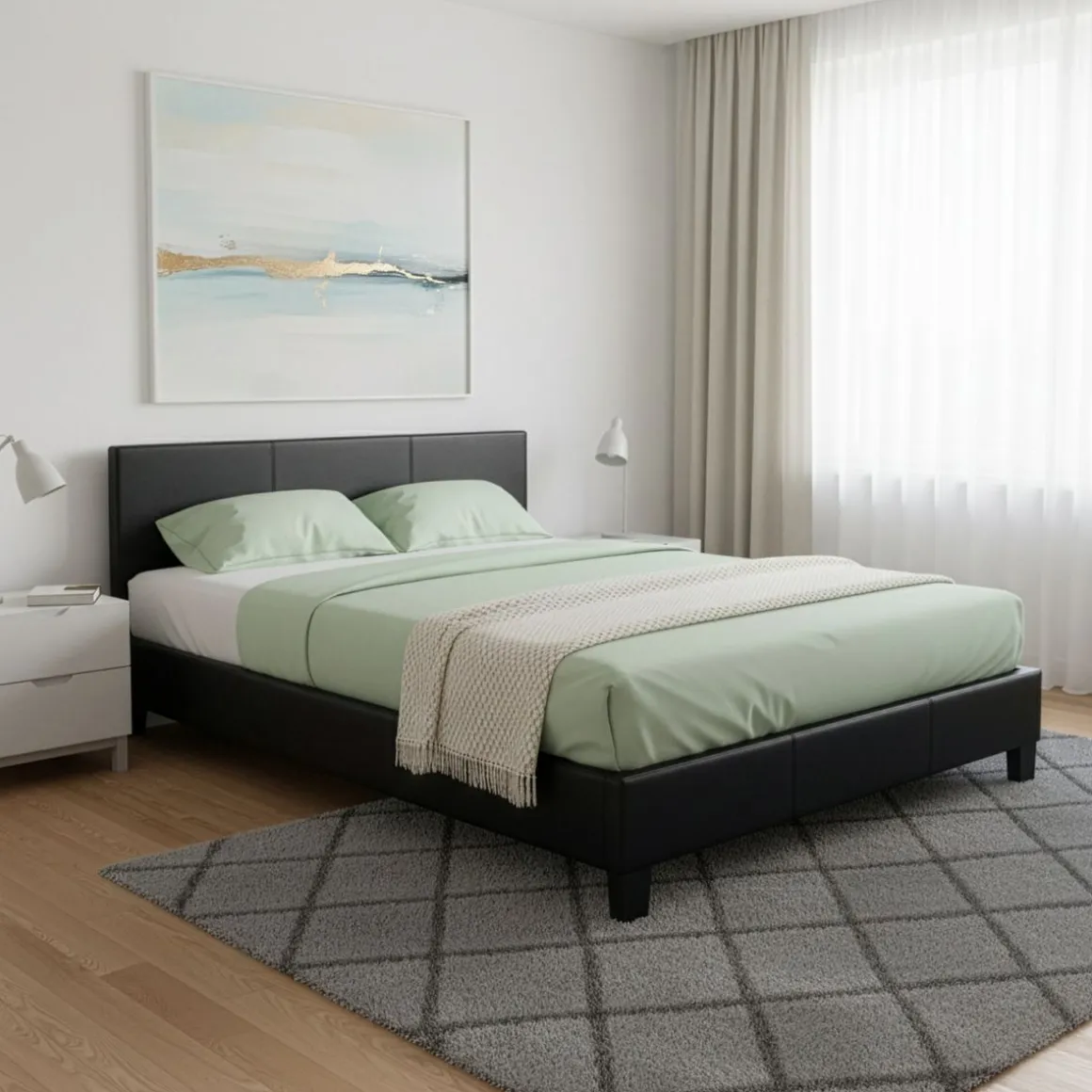 Lederbett DOZE 140 x 200 cm schwarz