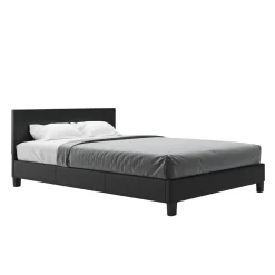 Lederbett DOZE 140 x 200 cm schwarz