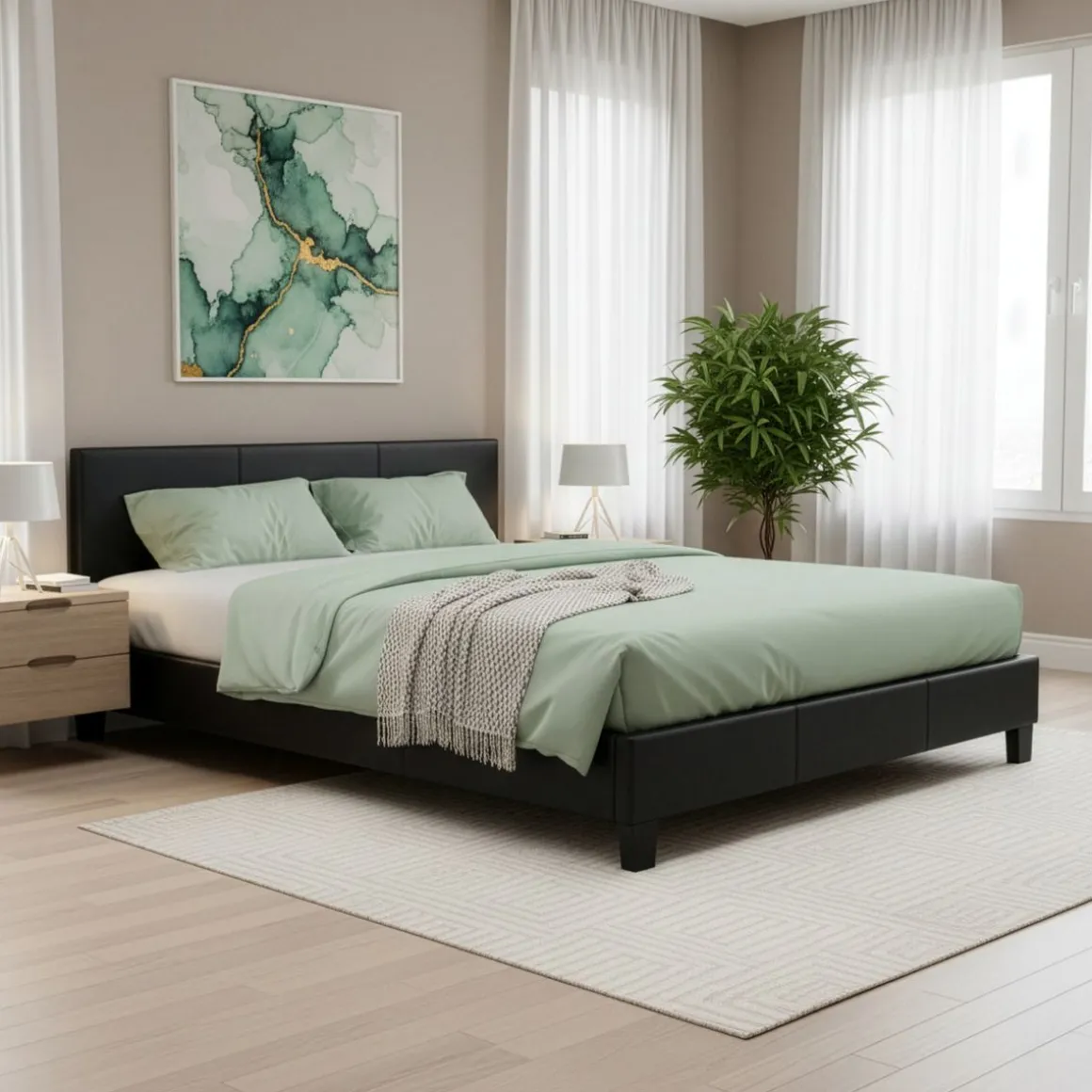 Lederbett DOZE 160 x 200 cm schwarz