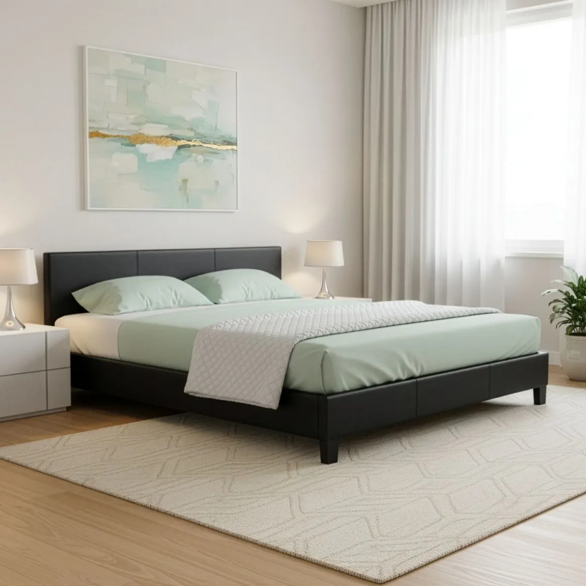 Lederbett DOZE 180 x 200 cm schwarz