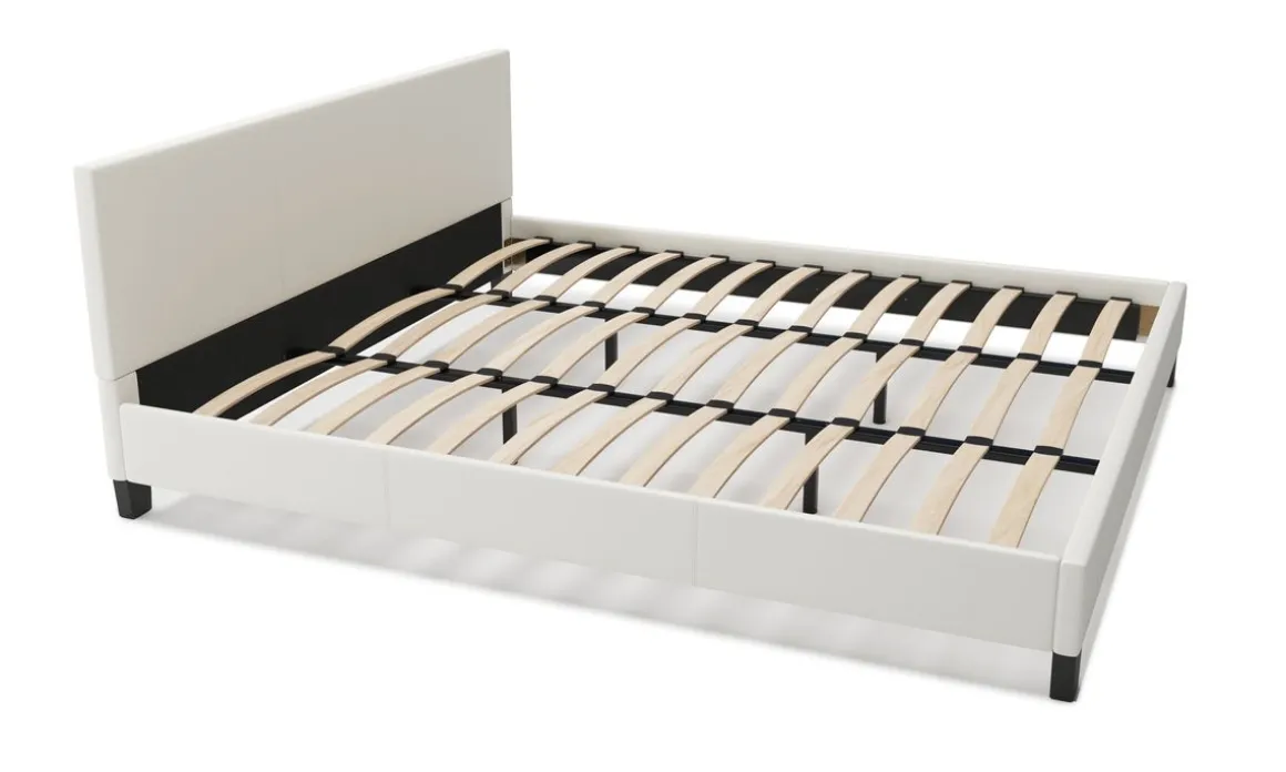 Lederbett DOZE 180 x 200 cm weiss