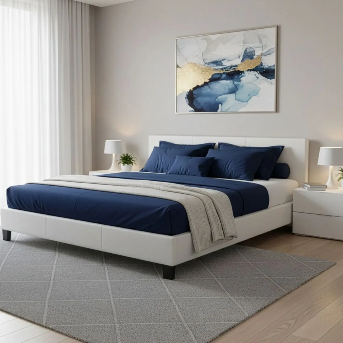 Lederbett DOZE 180 x 200 cm weiss