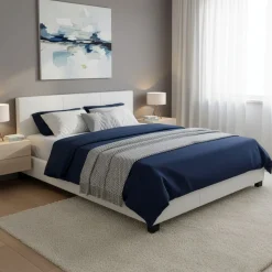 Lederbett DOZE 160 x 200 cm weiss