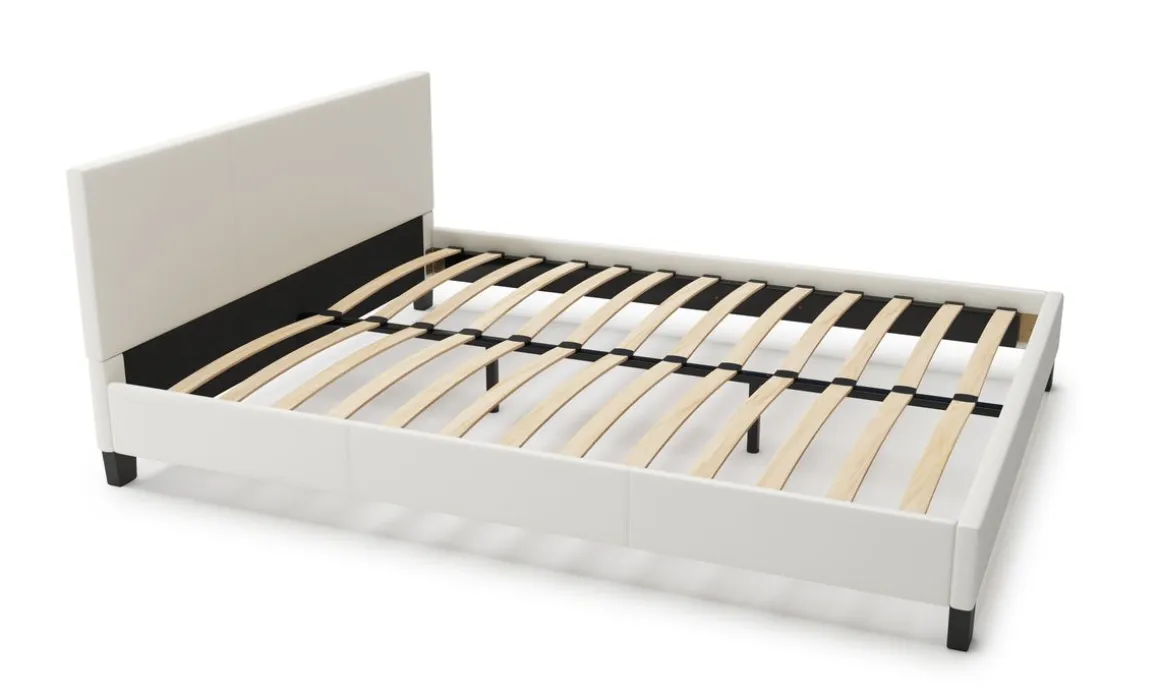 Lederbett DOZE 160 x 200 cm weiss