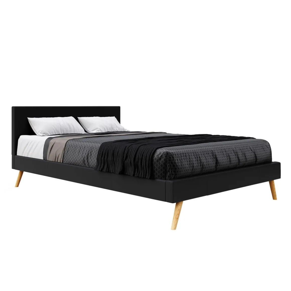 Lederbett ELVAR 140 x 200 cm schwarz