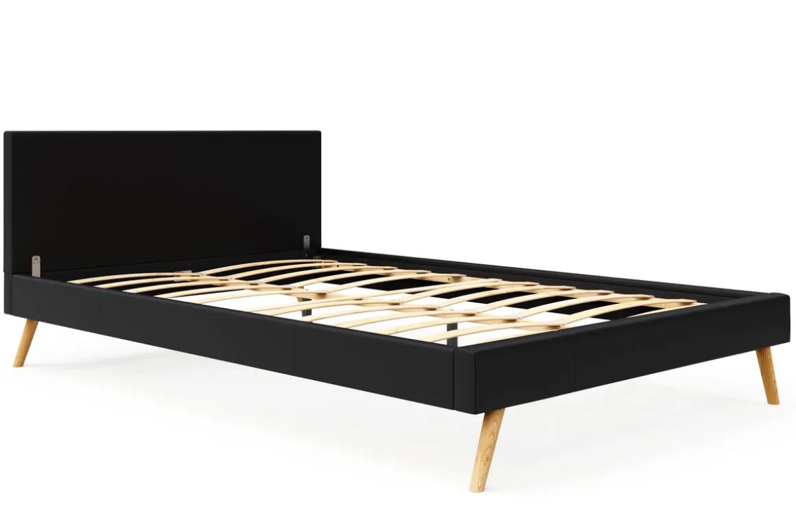 Lederbett ELVAR 140 x 200 cm schwarz