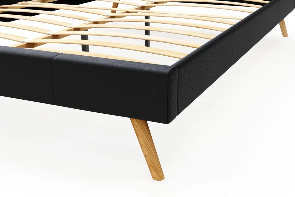 Lederbett ELVAR 140 x 200 cm schwarz