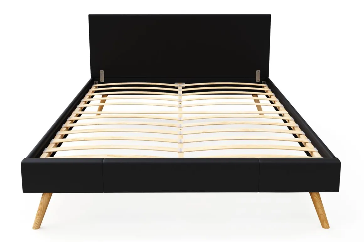 Lederbett ELVAR 140 x 200 cm schwarz