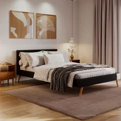 Lederbett ELVAR 140 x 200 cm schwarz