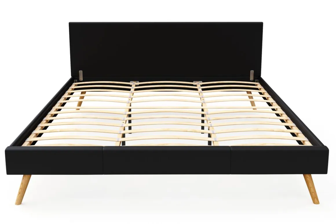 Lederbett ELVAR 180 x 200 cm schwarz