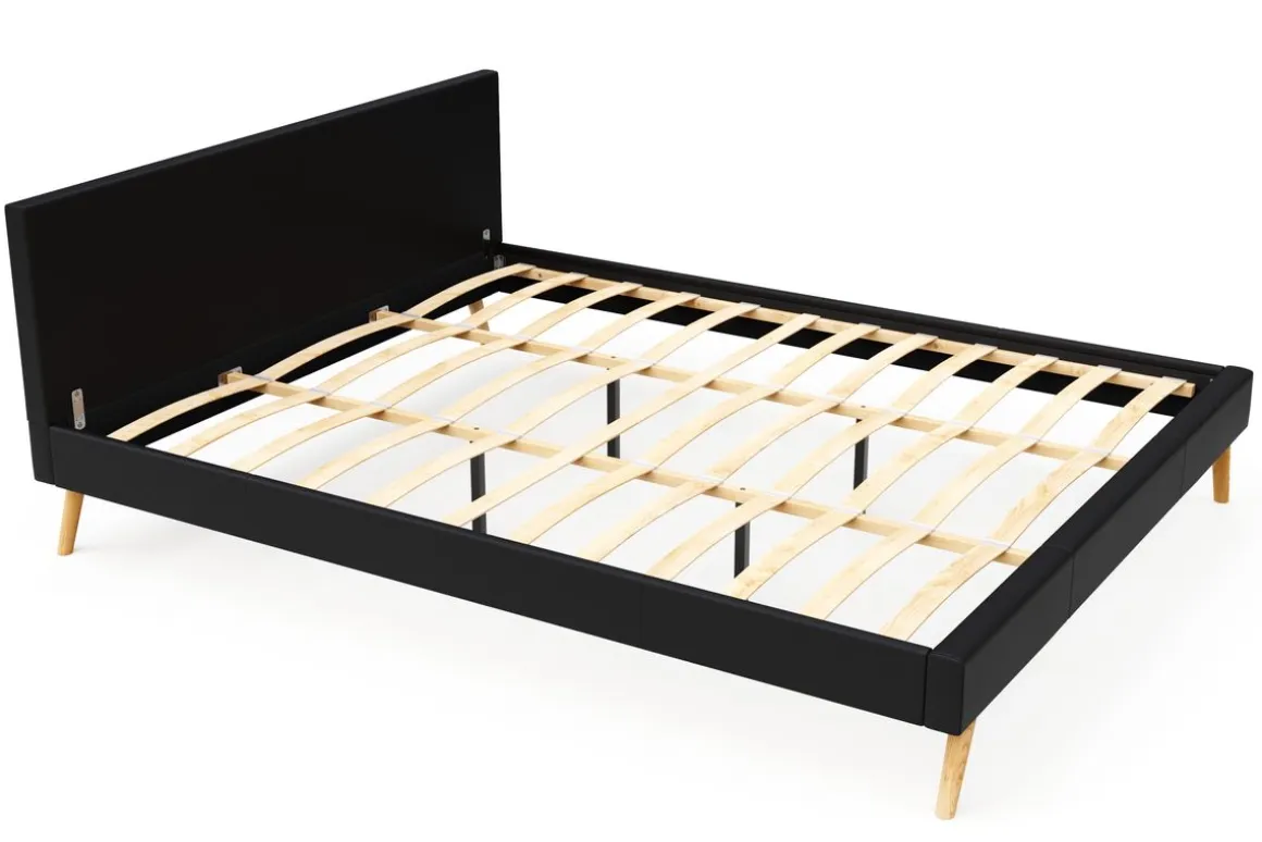Lederbett ELVAR 180 x 200 cm schwarz