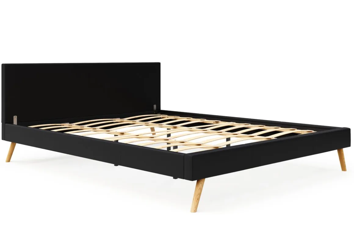 Lederbett ELVAR 180 x 200 cm schwarz