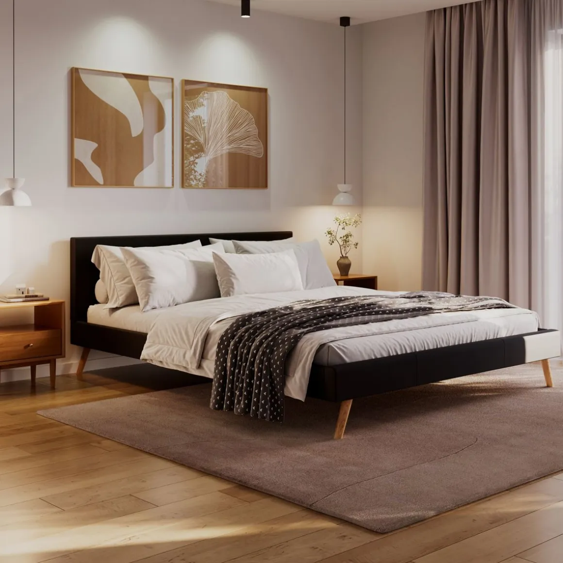 Lederbett ELVAR 180 x 200 cm schwarz