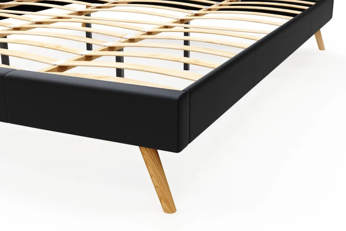 Lederbett ELVAR 180 x 200 cm schwarz