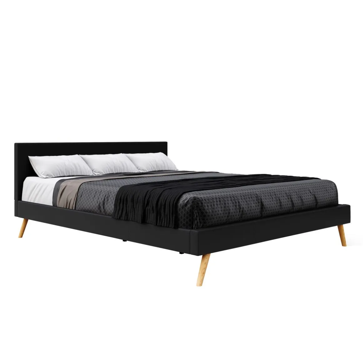 Lederbett ELVAR 180 x 200 cm schwarz