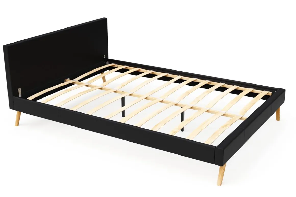 Lederbett ELVAR 160 x 200 cm schwarz