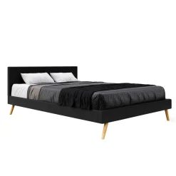 Lederbett ELVAR 160 x 200 cm schwarz