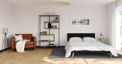 Lederbett ELVAR 160 x 200 cm schwarz