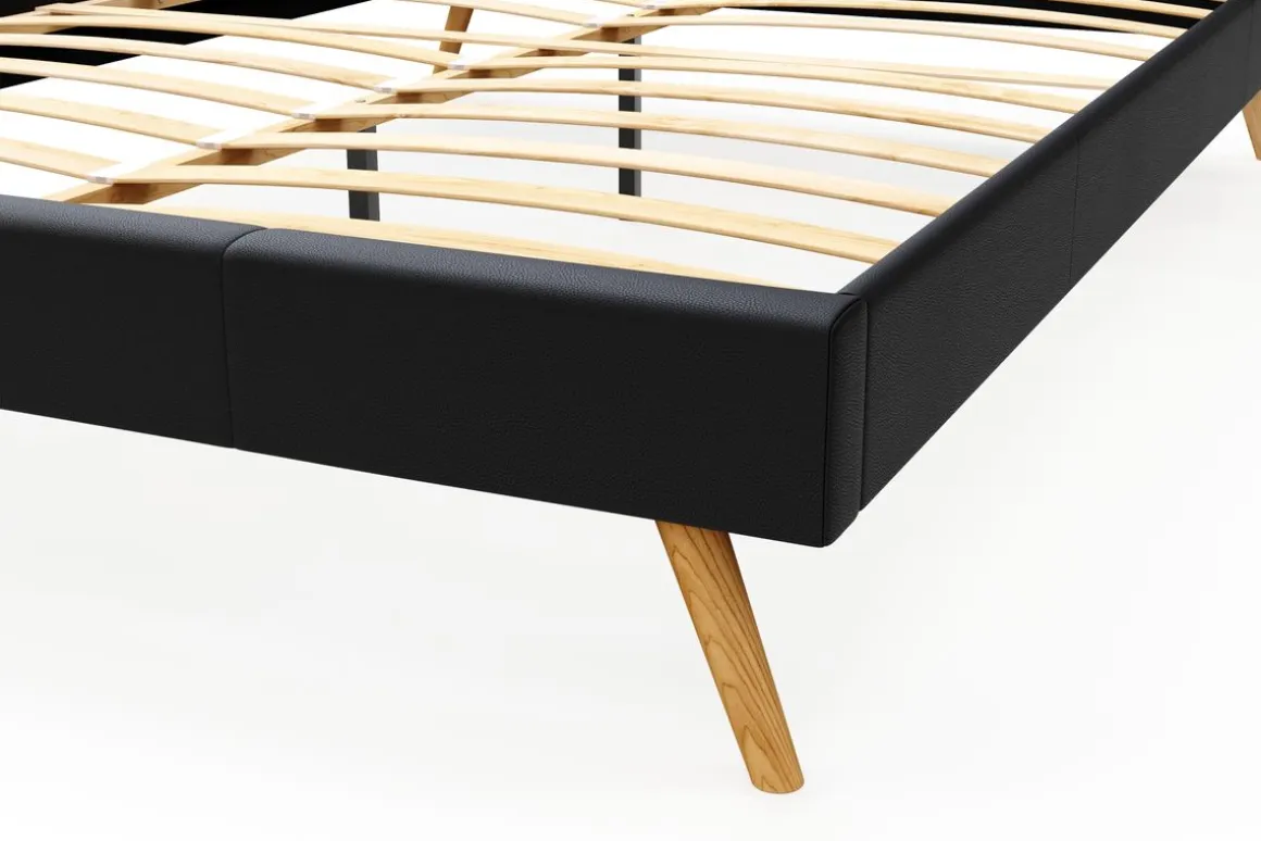 Lederbett ELVAR 160 x 200 cm schwarz