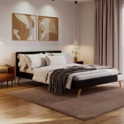 Lederbett ELVAR 160 x 200 cm schwarz