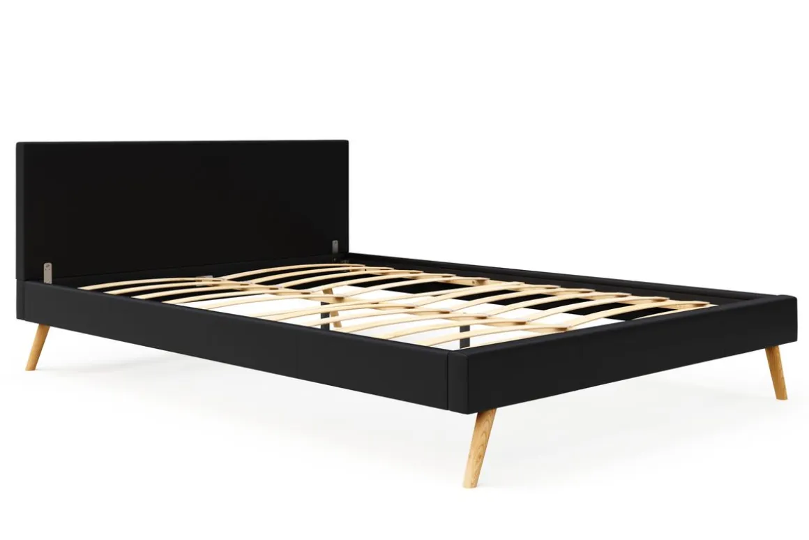 Lederbett ELVAR 160 x 200 cm schwarz