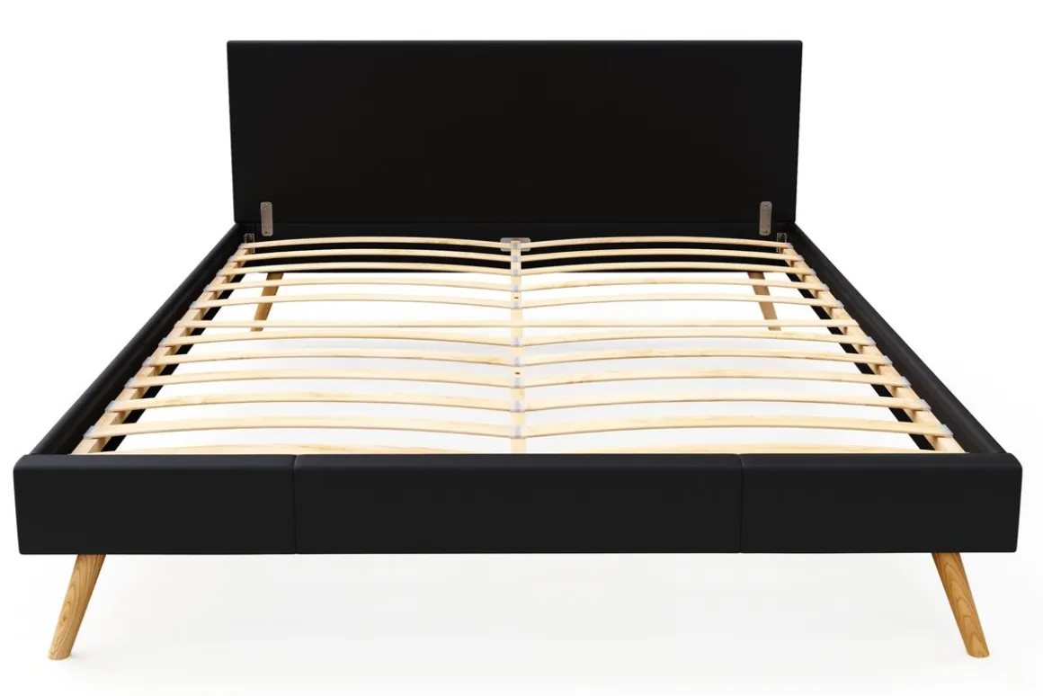 Lederbett ELVAR 160 x 200 cm schwarz