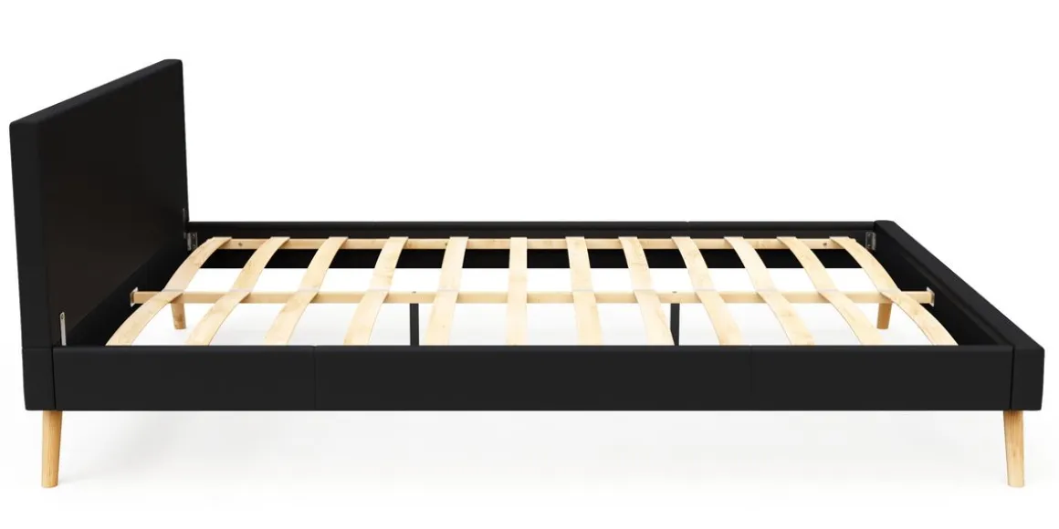 Lederbett ELVAR 160 x 200 cm schwarz