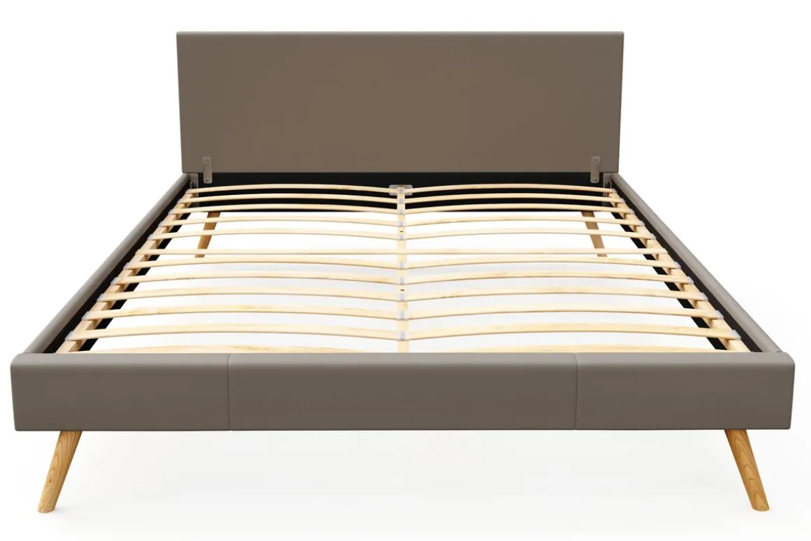 Lederbett ELVAR 160 x 200 cm taupe