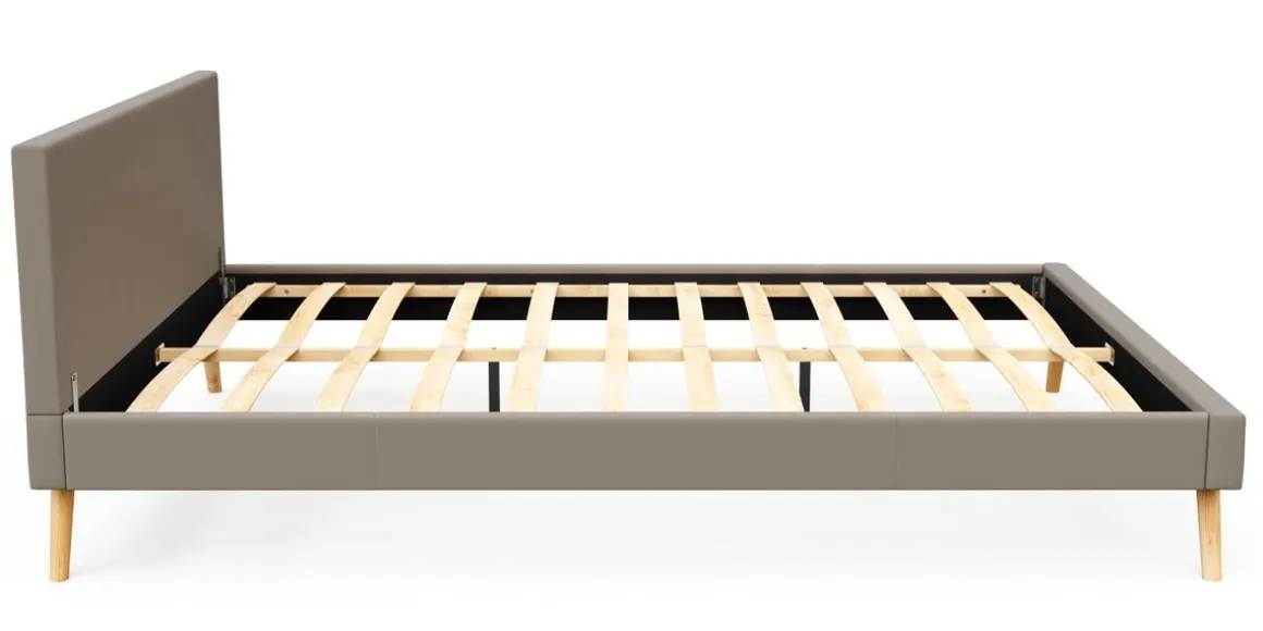 Lederbett ELVAR 160 x 200 cm taupe