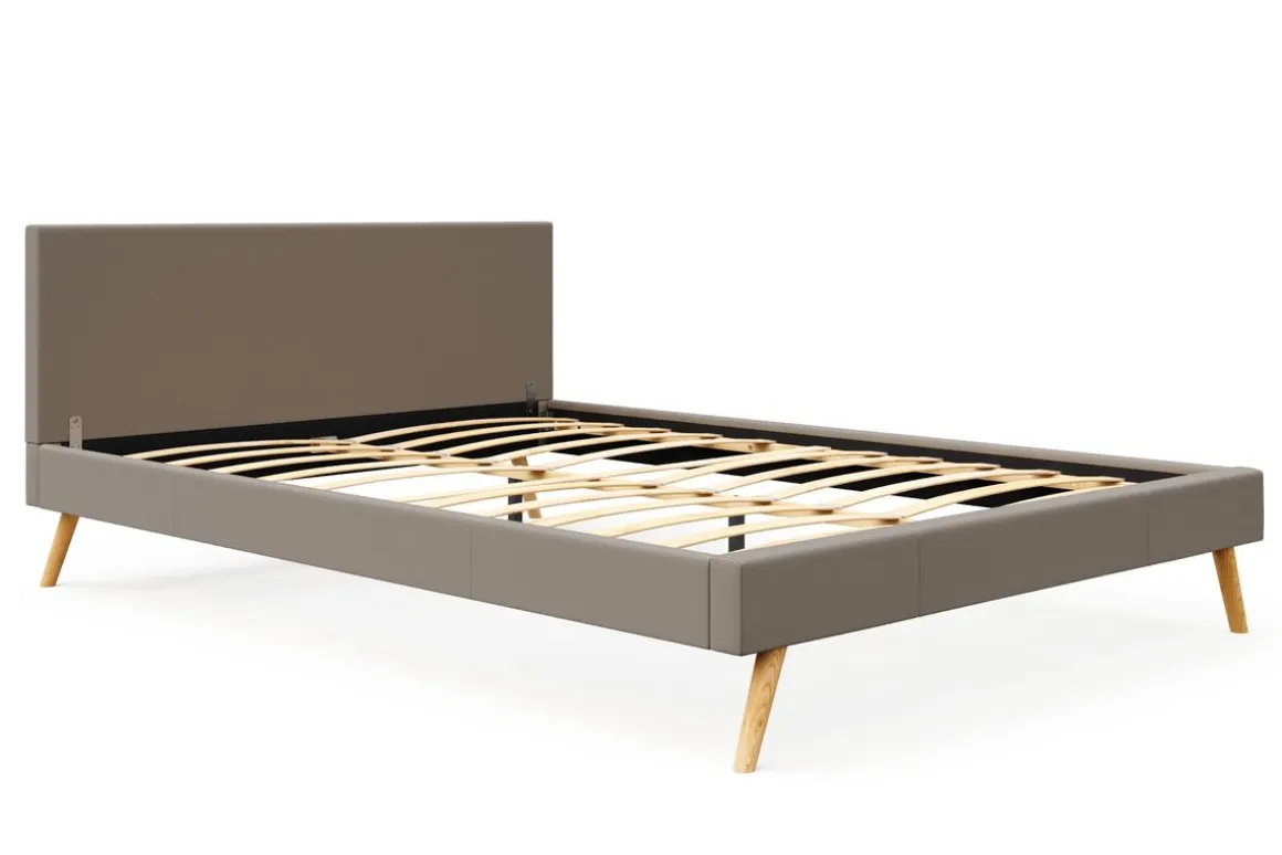 Lederbett ELVAR 160 x 200 cm taupe