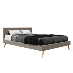 Lederbett ELVAR 160 x 200 cm taupe