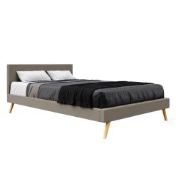 Lederbett ELVAR 140 x 200 cm taupe