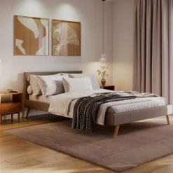 Lederbett ELVAR 140 x 200 cm taupe