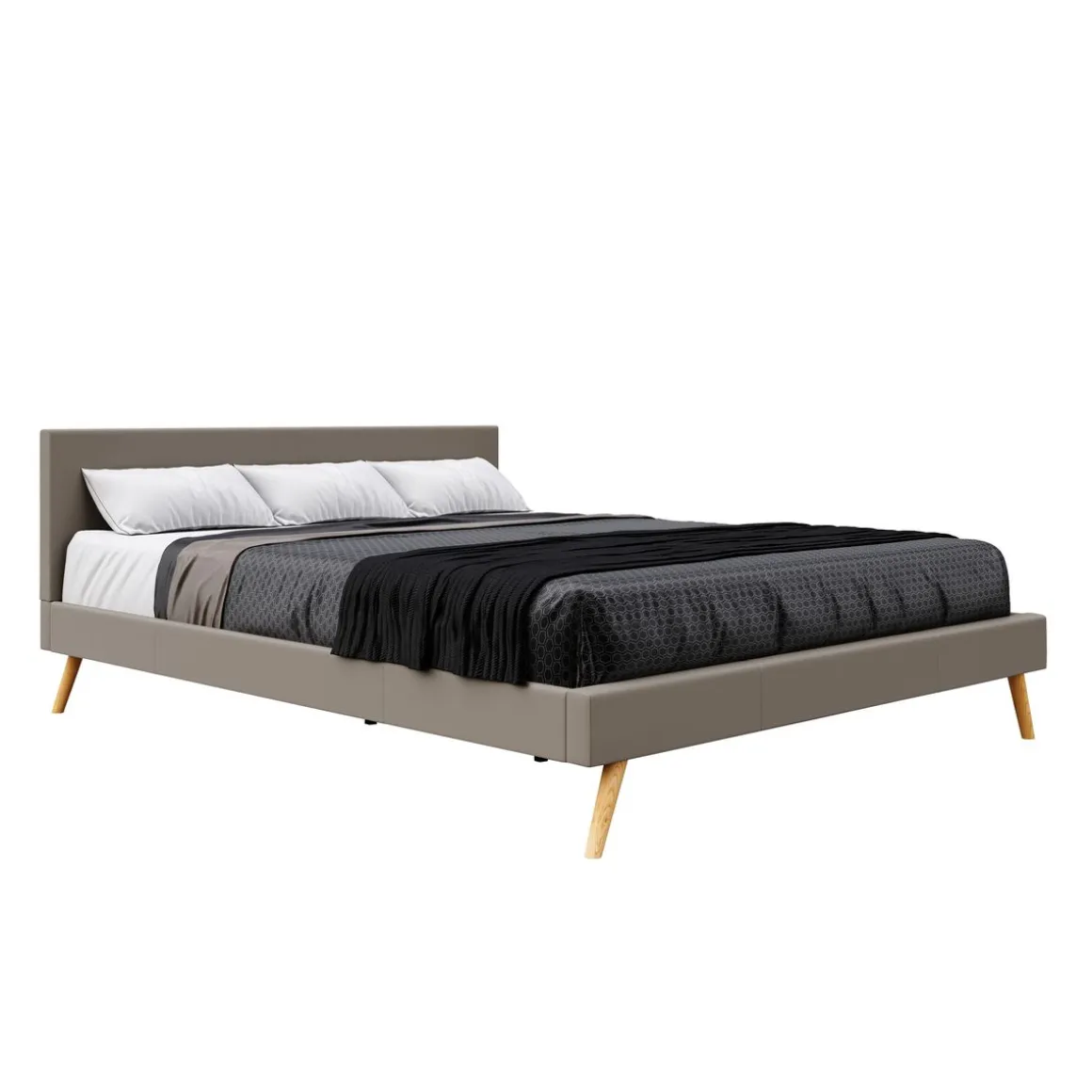 Lederbett ELVAR 180 x 200 cm taupe