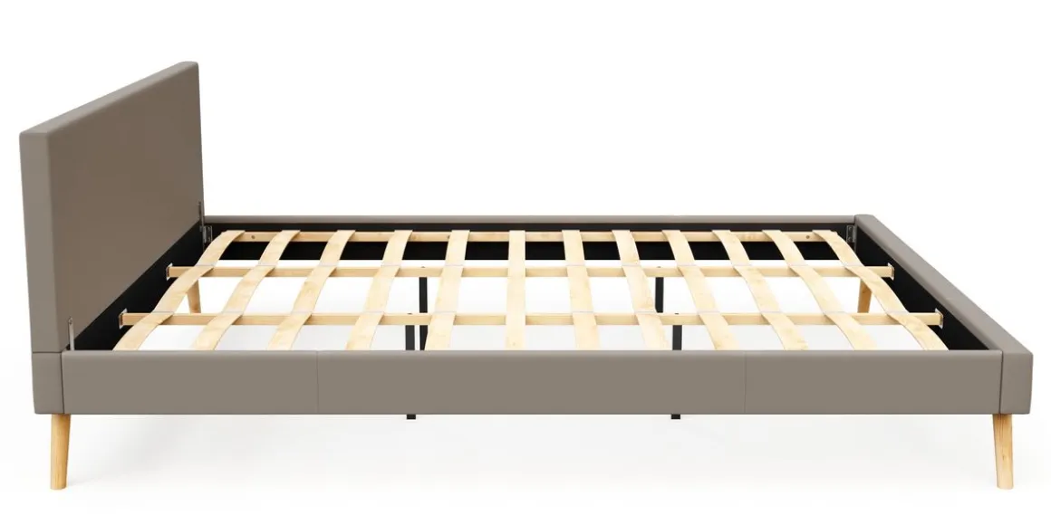 Lederbett ELVAR 180 x 200 cm taupe