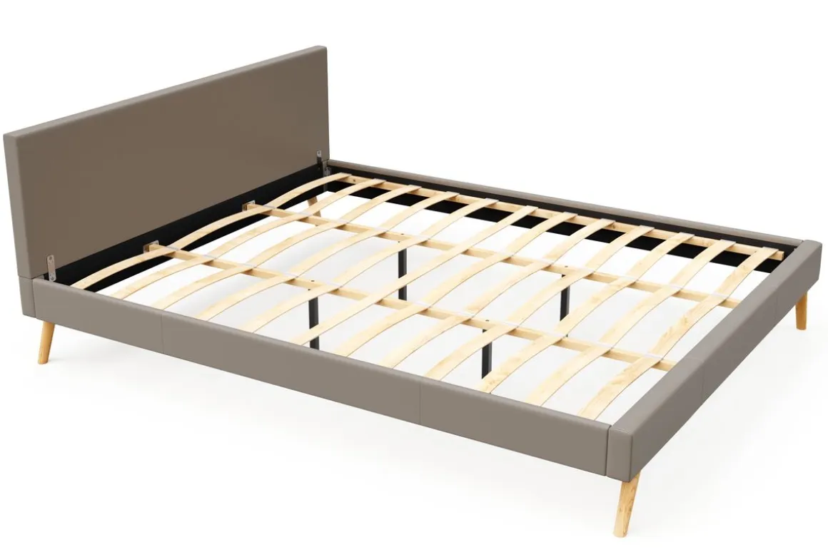 Lederbett ELVAR 180 x 200 cm taupe