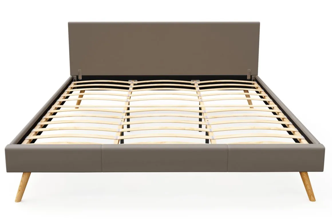 Lederbett ELVAR 180 x 200 cm taupe