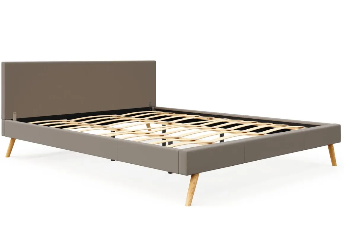 Lederbett ELVAR 180 x 200 cm taupe