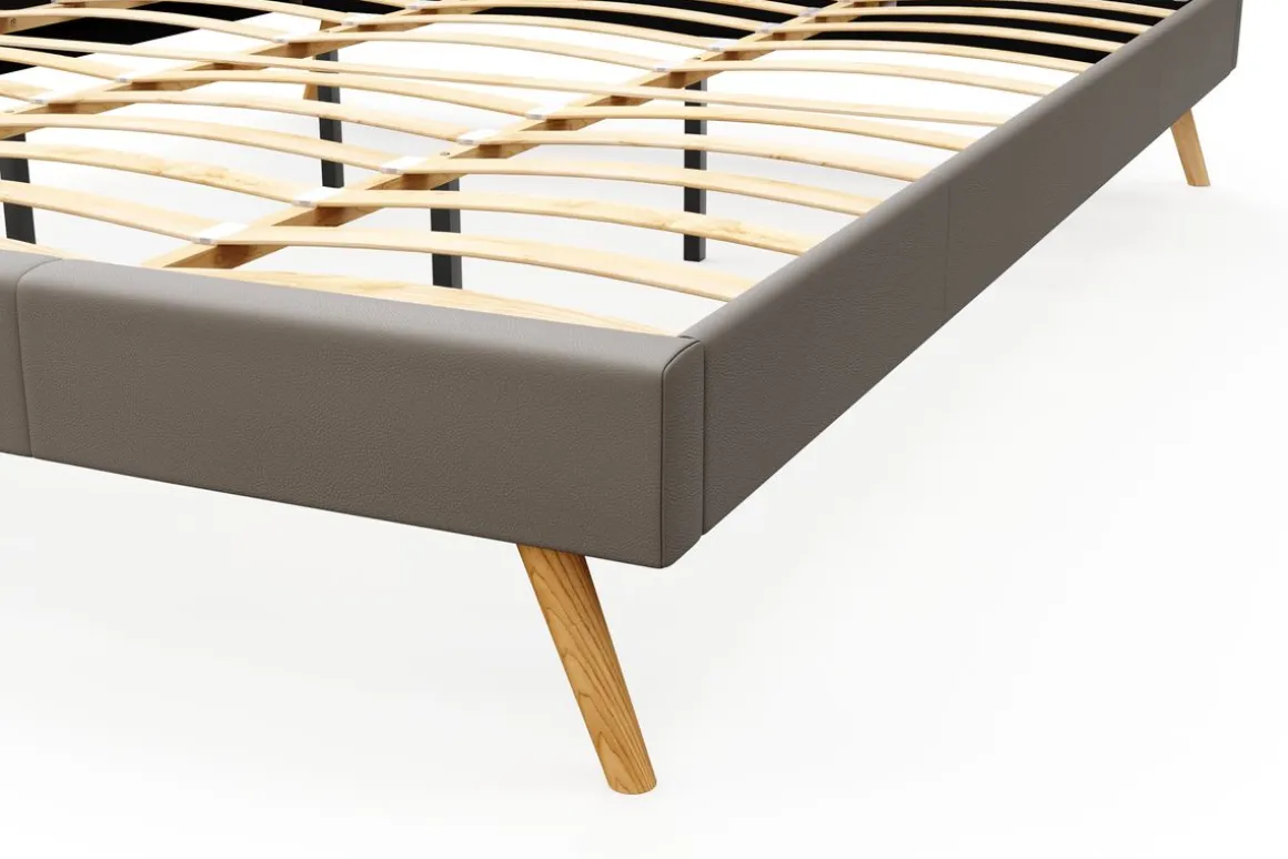 Lederbett ELVAR 180 x 200 cm taupe