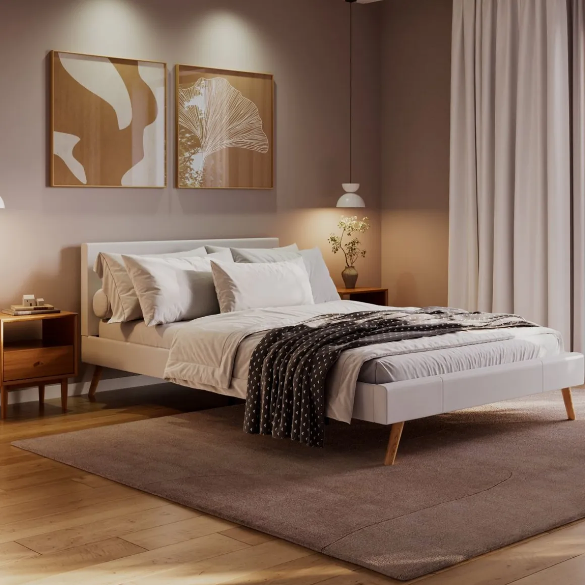 Lederbett ELVAR 140 x 200 cm weiss