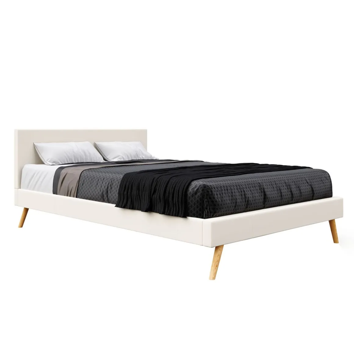Lederbett ELVAR 140 x 200 cm weiss