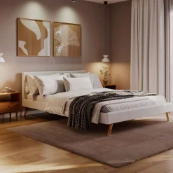 Lederbett ELVAR 160 x 200 cm weiss