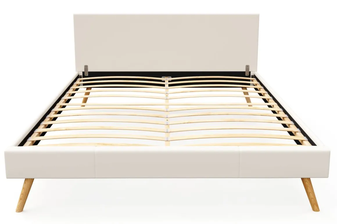 Lederbett ELVAR 160 x 200 cm weiss