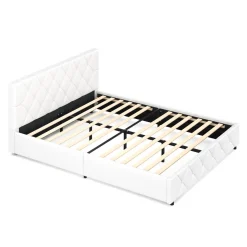 Lederbett HILTON 160 x 200 cm weiss