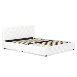 Lederbett HILTON 160 x 200 cm weiss